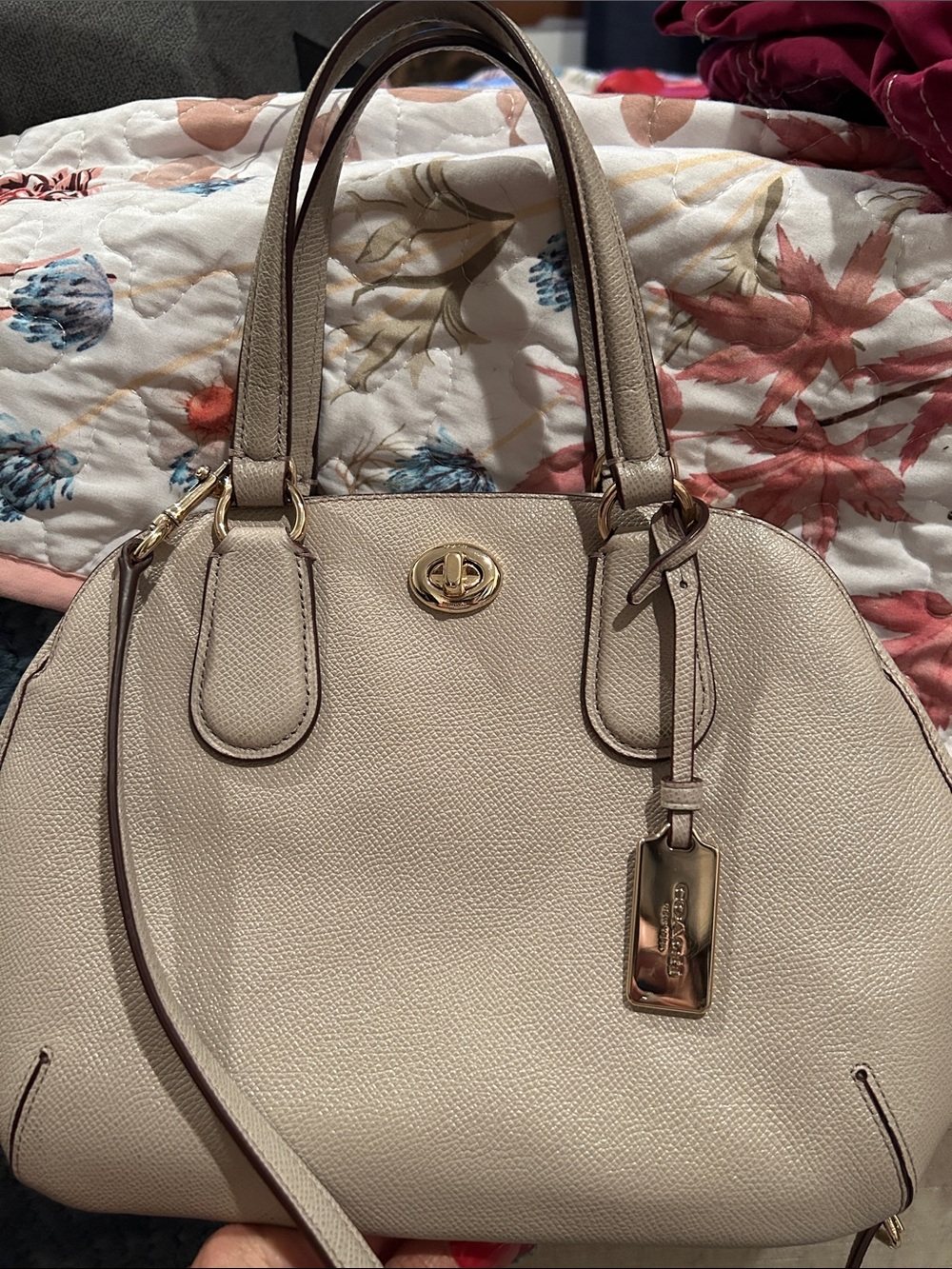 Coach Pebble Leather Dome Satchel in Light Beige